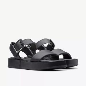 Clarks Alda Strap Flatform Sandals Black Leather 8.5 US 39.5 EU